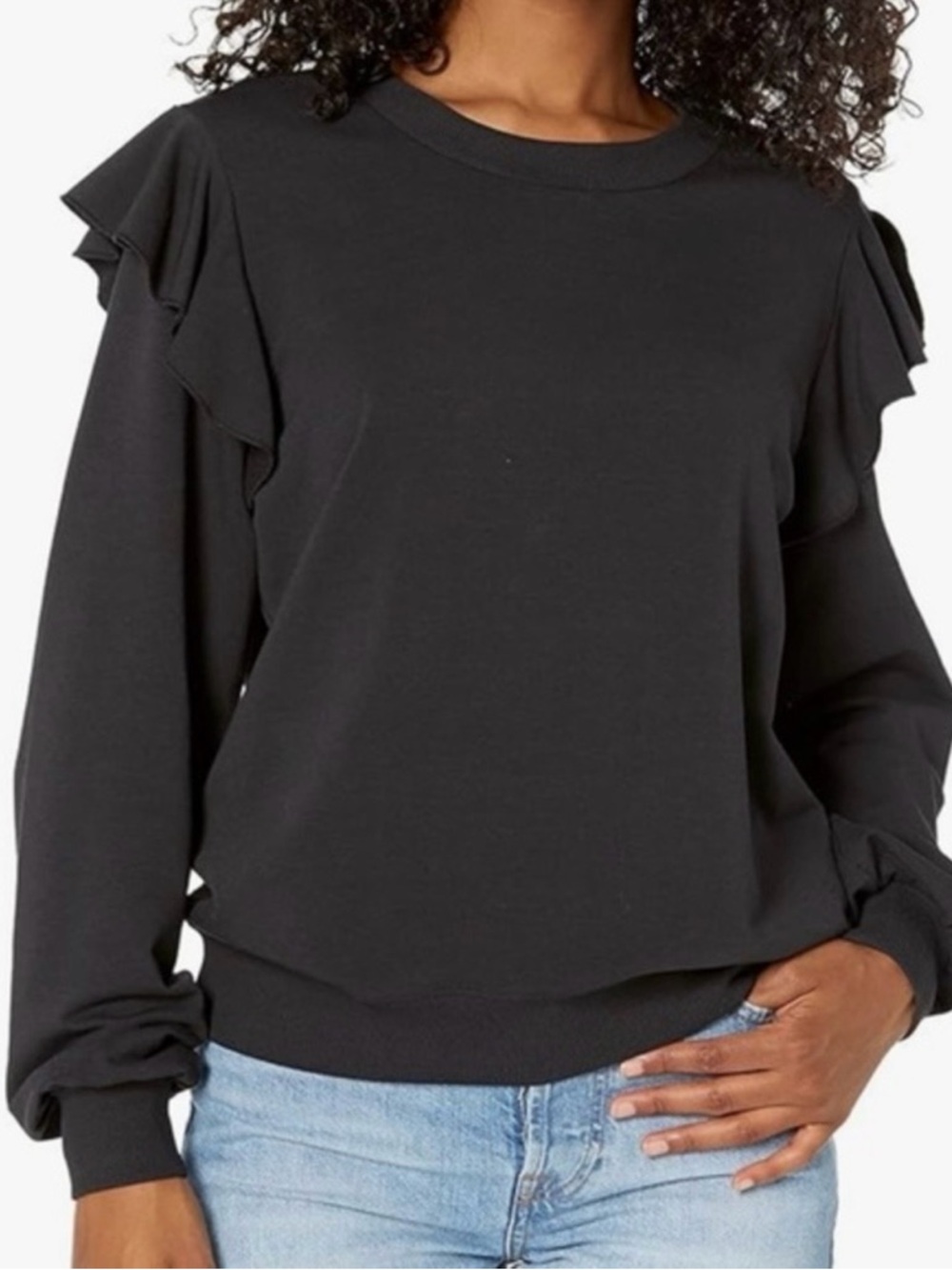 The Drop Black Ruby Ruffle-Shoulder Super-soft Stretchy Sweatshirt Size 5XL‎